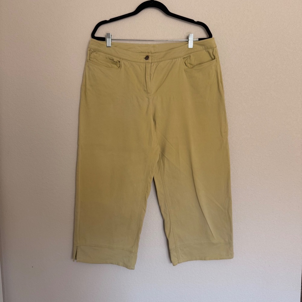 Eileen Fisher Womens Large Green Stretch Cotton Cropped Capri Wide Leg Pants